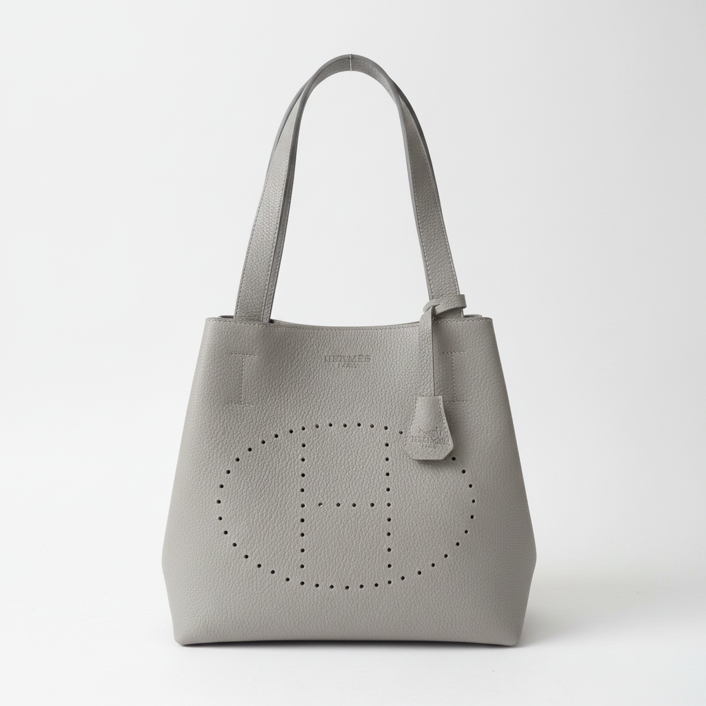 Gri Perforeli Deri Tote Bag
