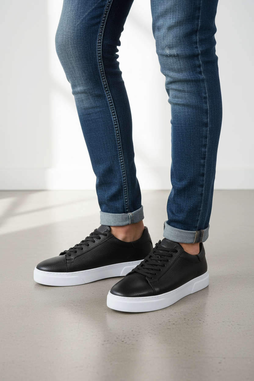 Siyah Erkek Deri Sneaker kot pantolon