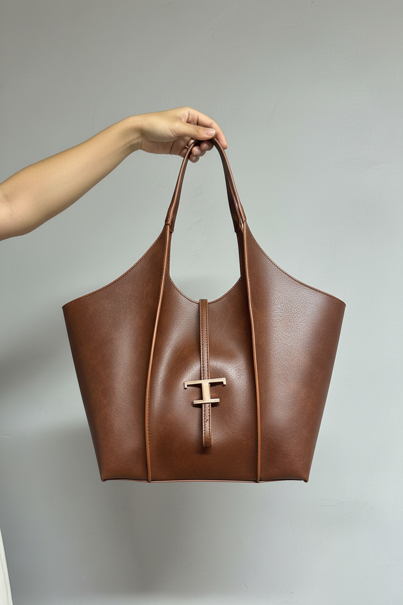 T-Bar Tote Çanta - Kahverengi Kolda