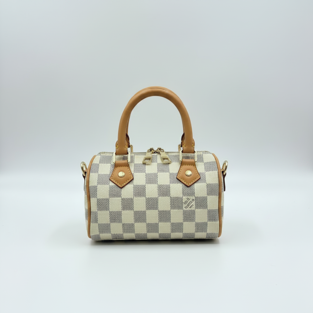 Mini Speedy Çanta - Beyaz Damalı