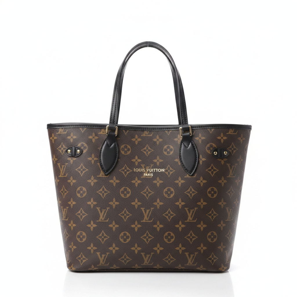 Kahverengi Monogram Siyah Saplı Tote Bag