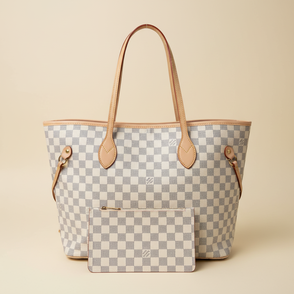 Premium Tote Çanta - Beyaz Damalı