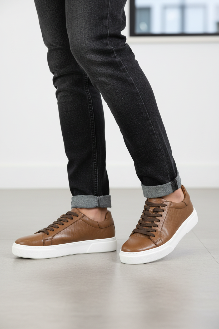 Taba Erkek Deri Sneaker kot pantolon