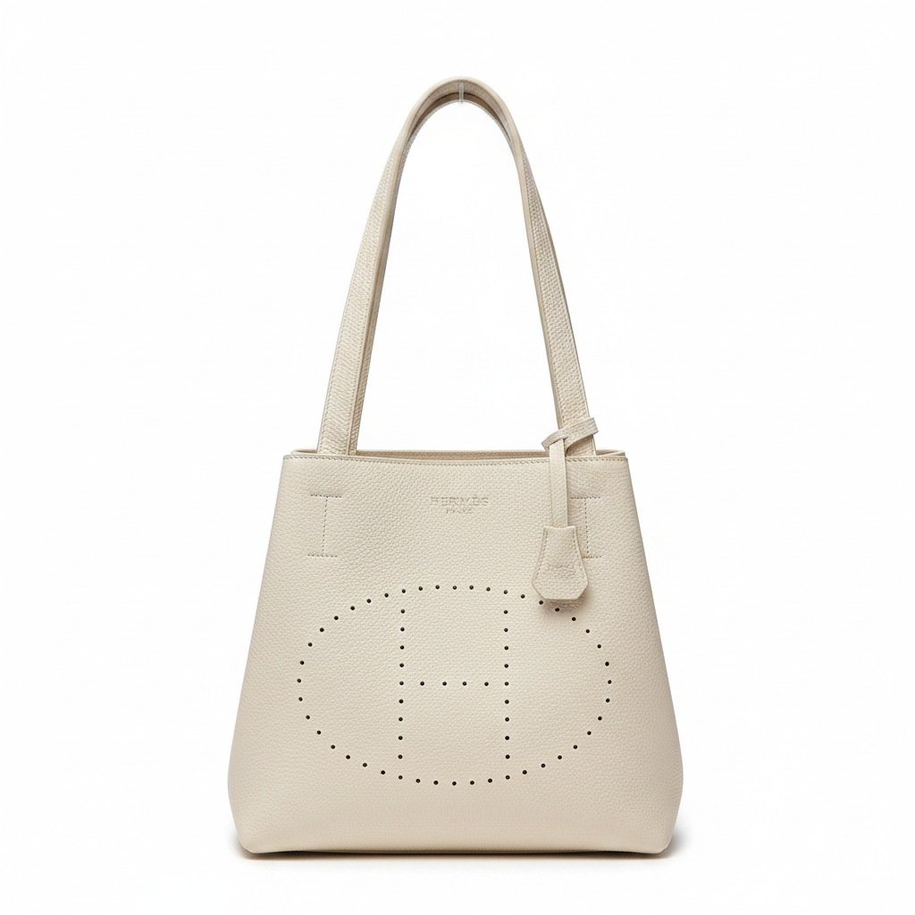 Krem Perforeli Deri Tote Bag