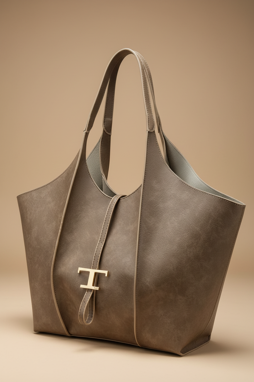 T-Bar Tote Çanta - Taupe Farklı Açı