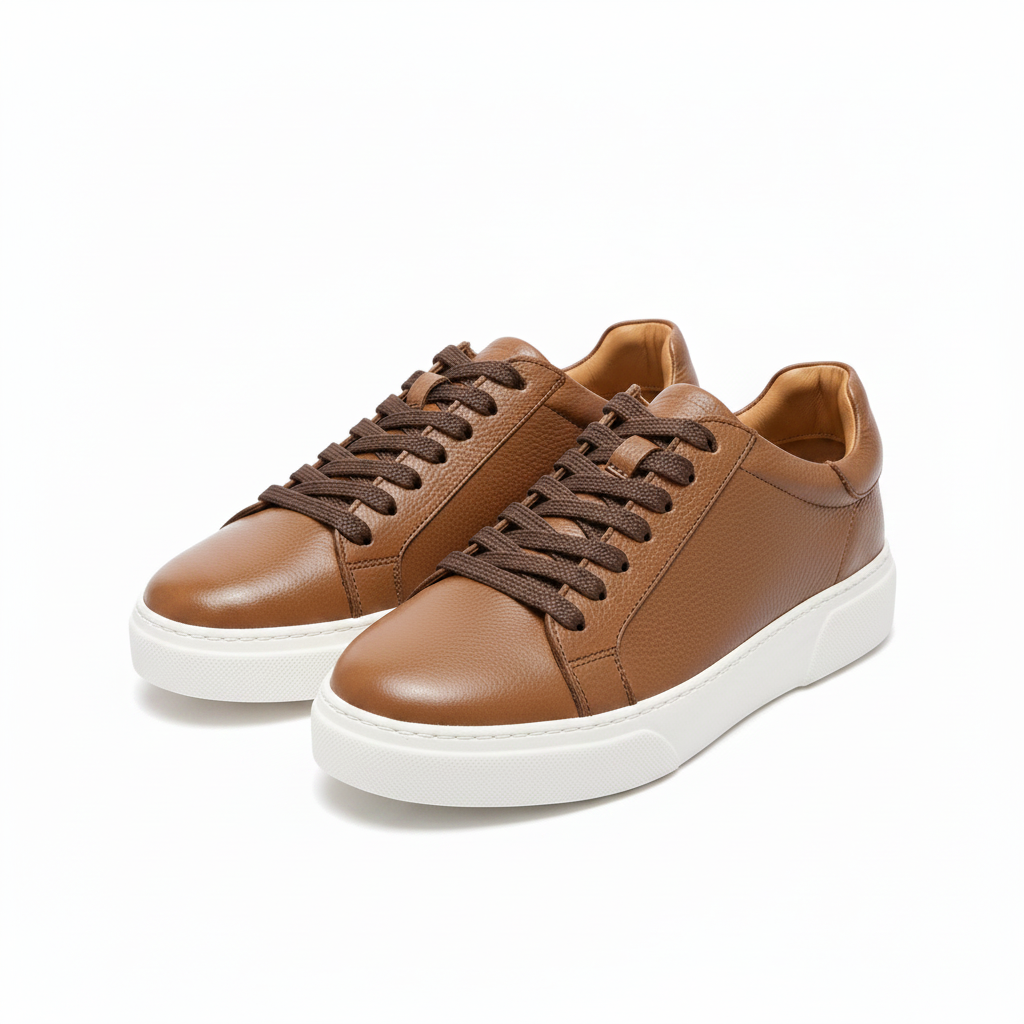 Kahverengi Erkek Deri Sneaker beyaz arka plan
