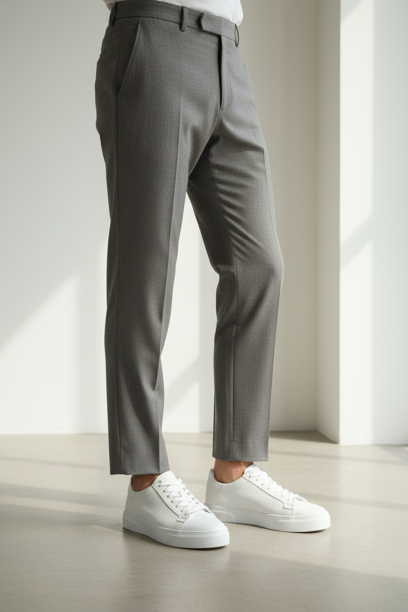 Beyaz Erkek Deri Sneaker kumaş pantolon